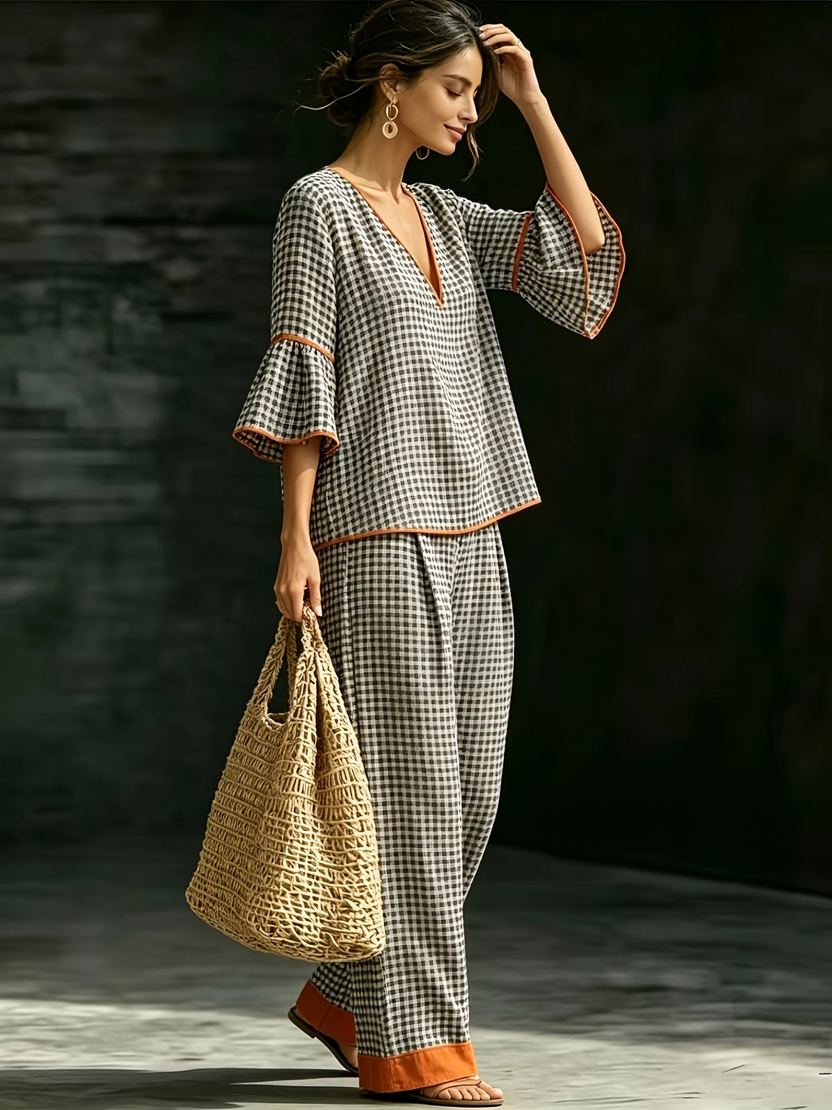 Ensemble grande taille — Tunique à carreaux et pantalon large
