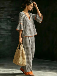 Ensemble grande taille — Tunique à carreaux et pantalon large