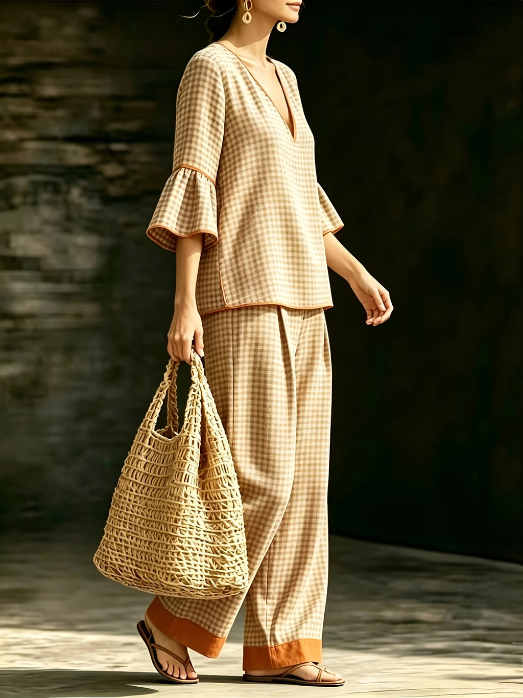 Ensemble grande taille — Tunique à carreaux et pantalon large