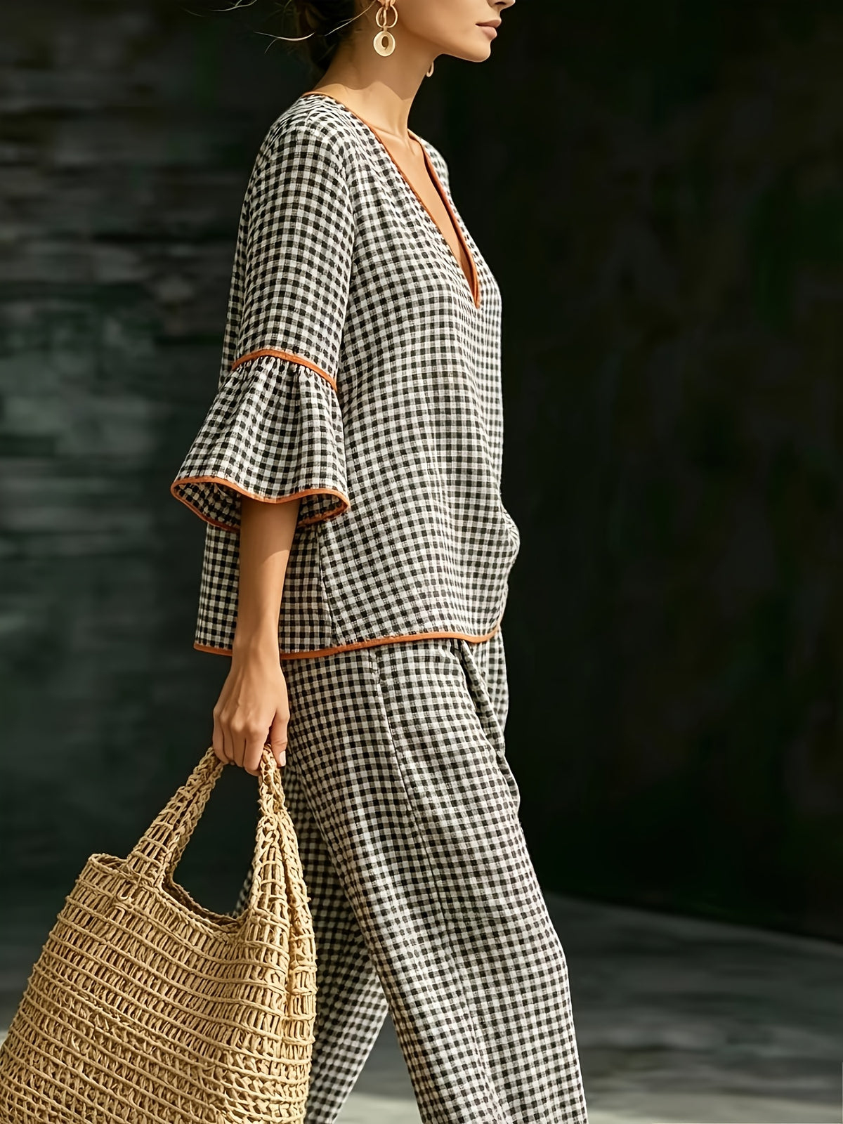 Ensemble grande taille — Tunique à carreaux et pantalon large