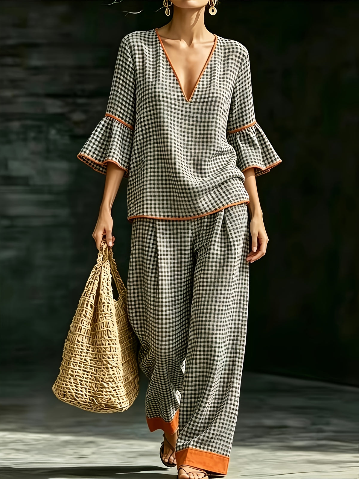 Ensemble grande taille — Tunique à carreaux et pantalon large