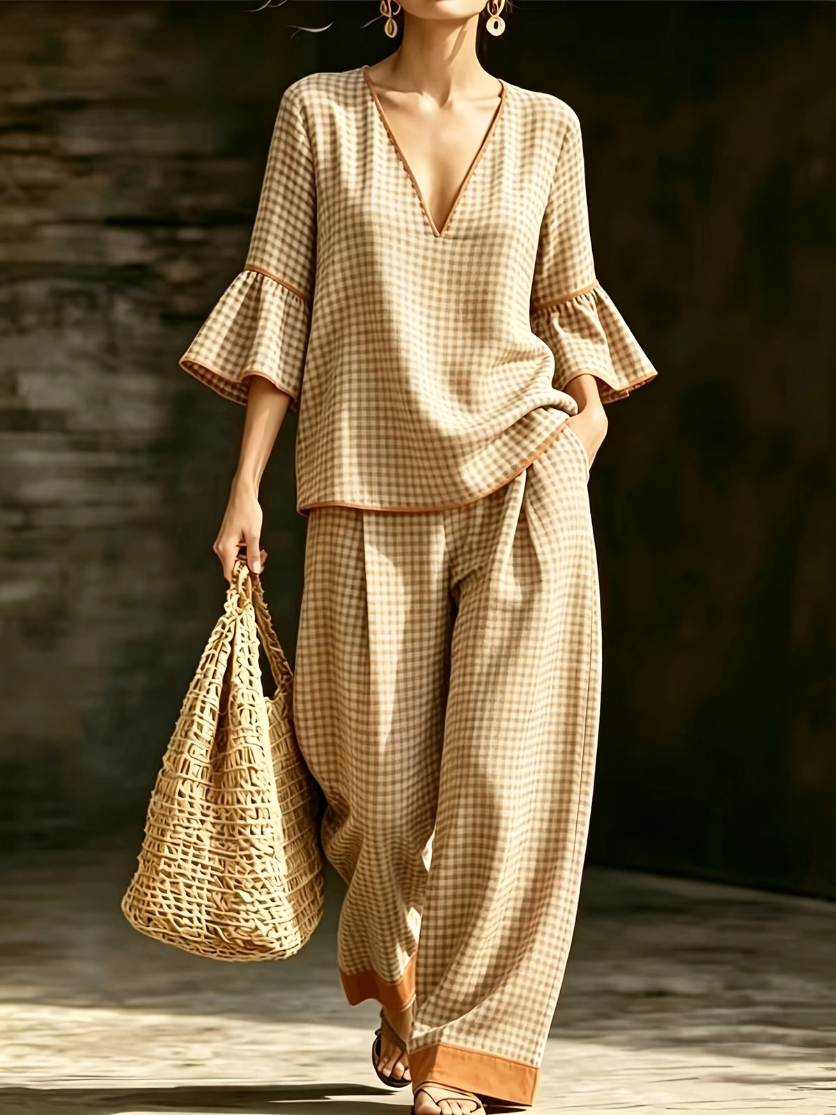 Ensemble grande taille — Tunique à carreaux et pantalon large