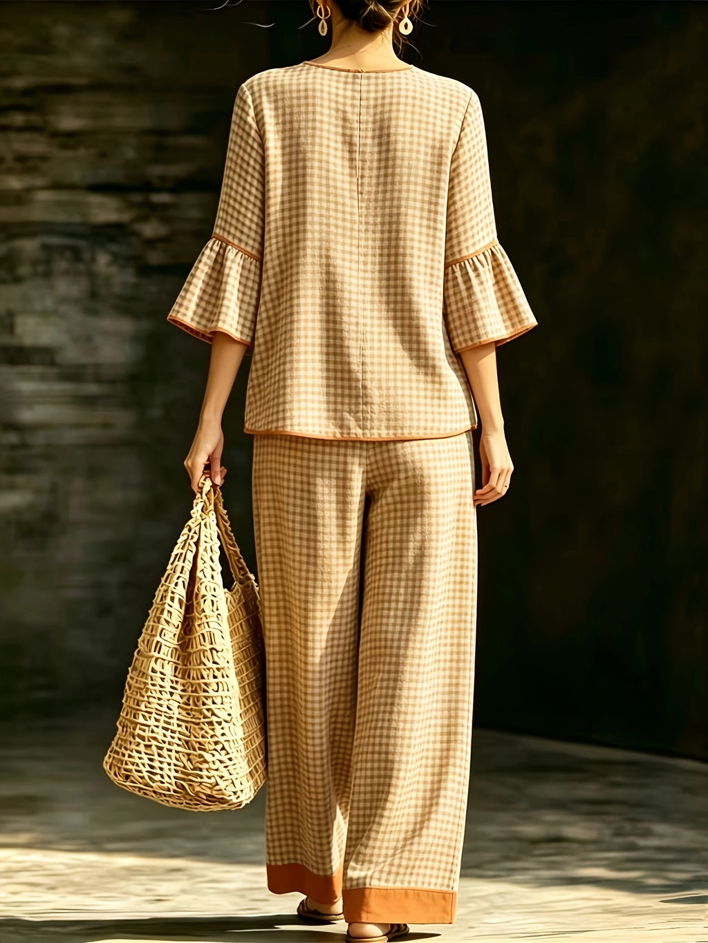 Ensemble grande taille — Tunique à carreaux et pantalon large
