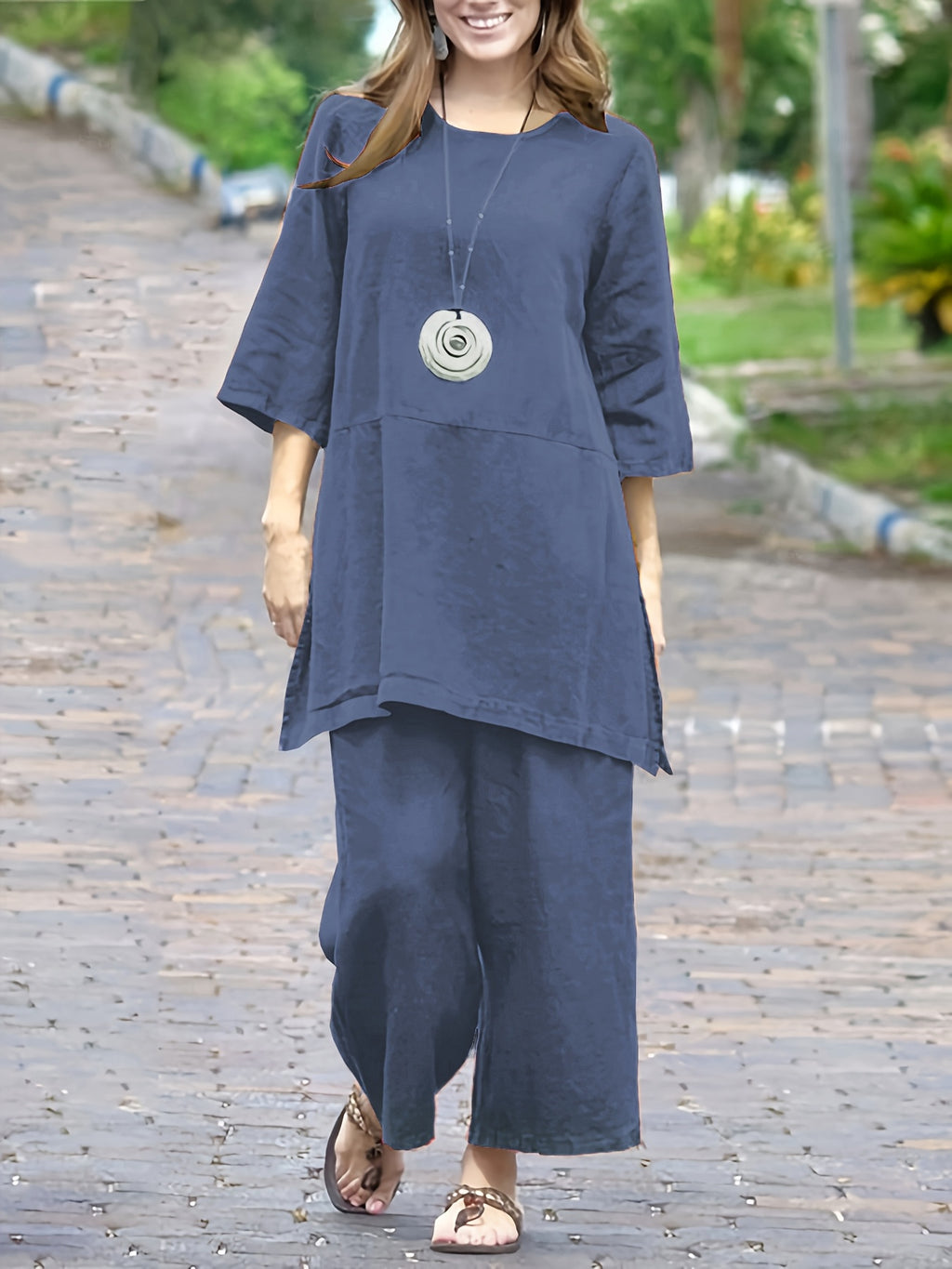 Ensemble grande taille en lin, coupe ample, tenue souple