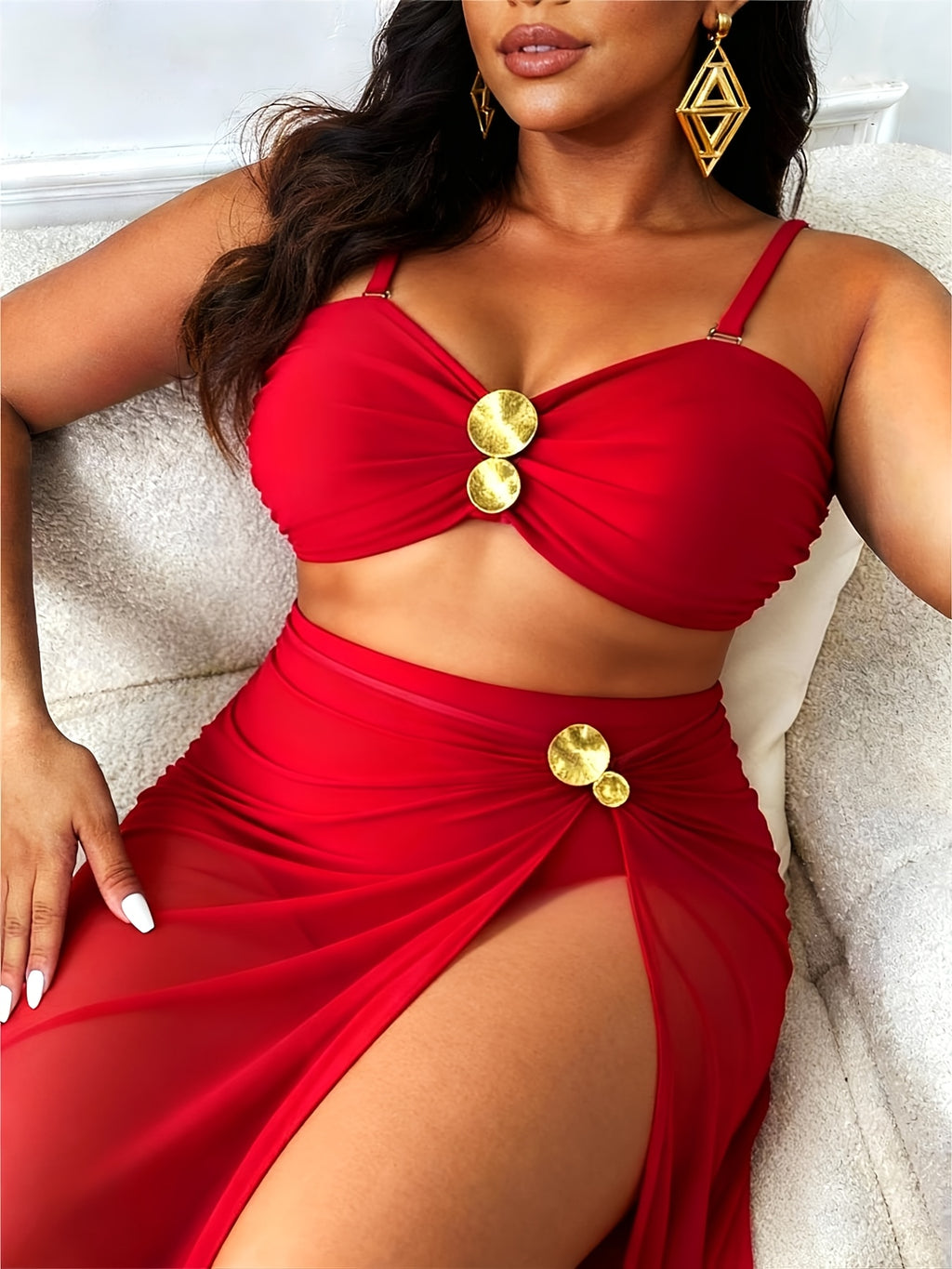 Maillot de bain grande taille, ensemble 3 pièces à jupe
