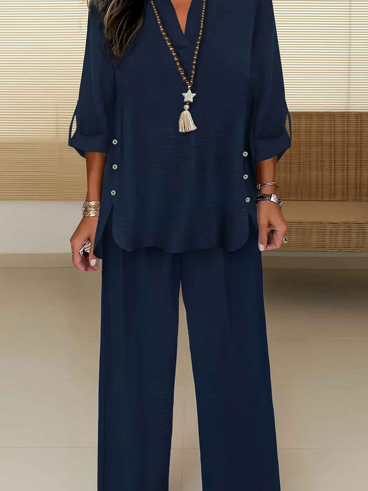 Ensemble marine grande taille — Tunique et pantalon fluide