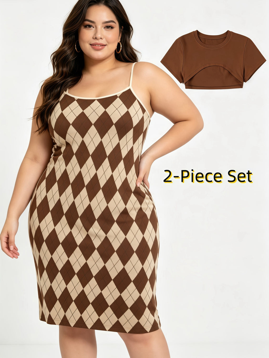 Robe grande taille — Ensemble caraco à losanges et top court