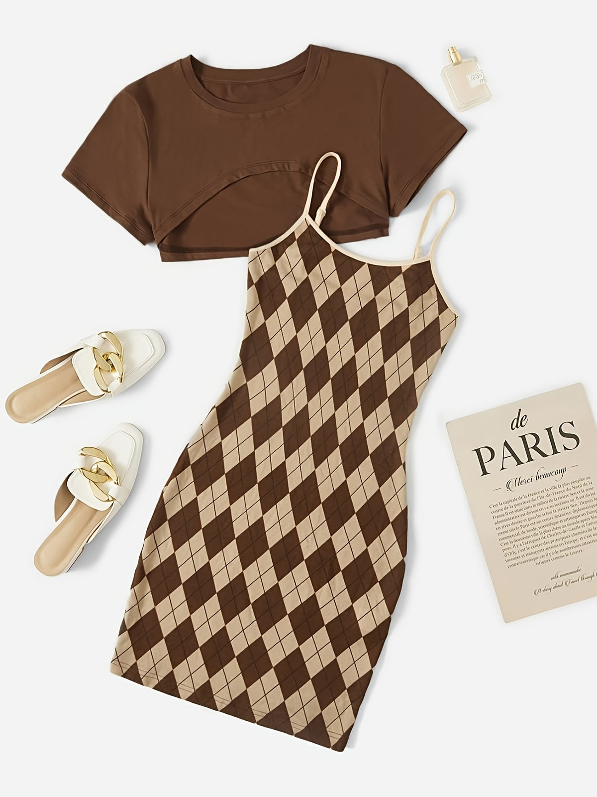 Robe grande taille — Ensemble caraco à losanges et top court