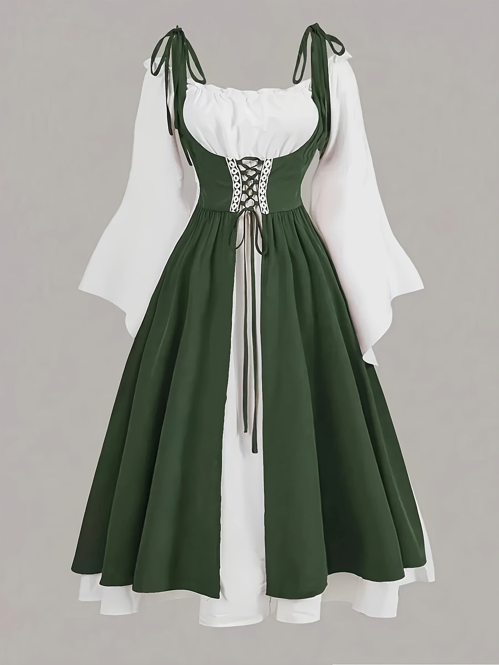 Ensemble robe grande taille — Corset vert lacé sur blanc