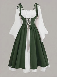 Ensemble robe grande taille — Corset vert lacé sur blanc