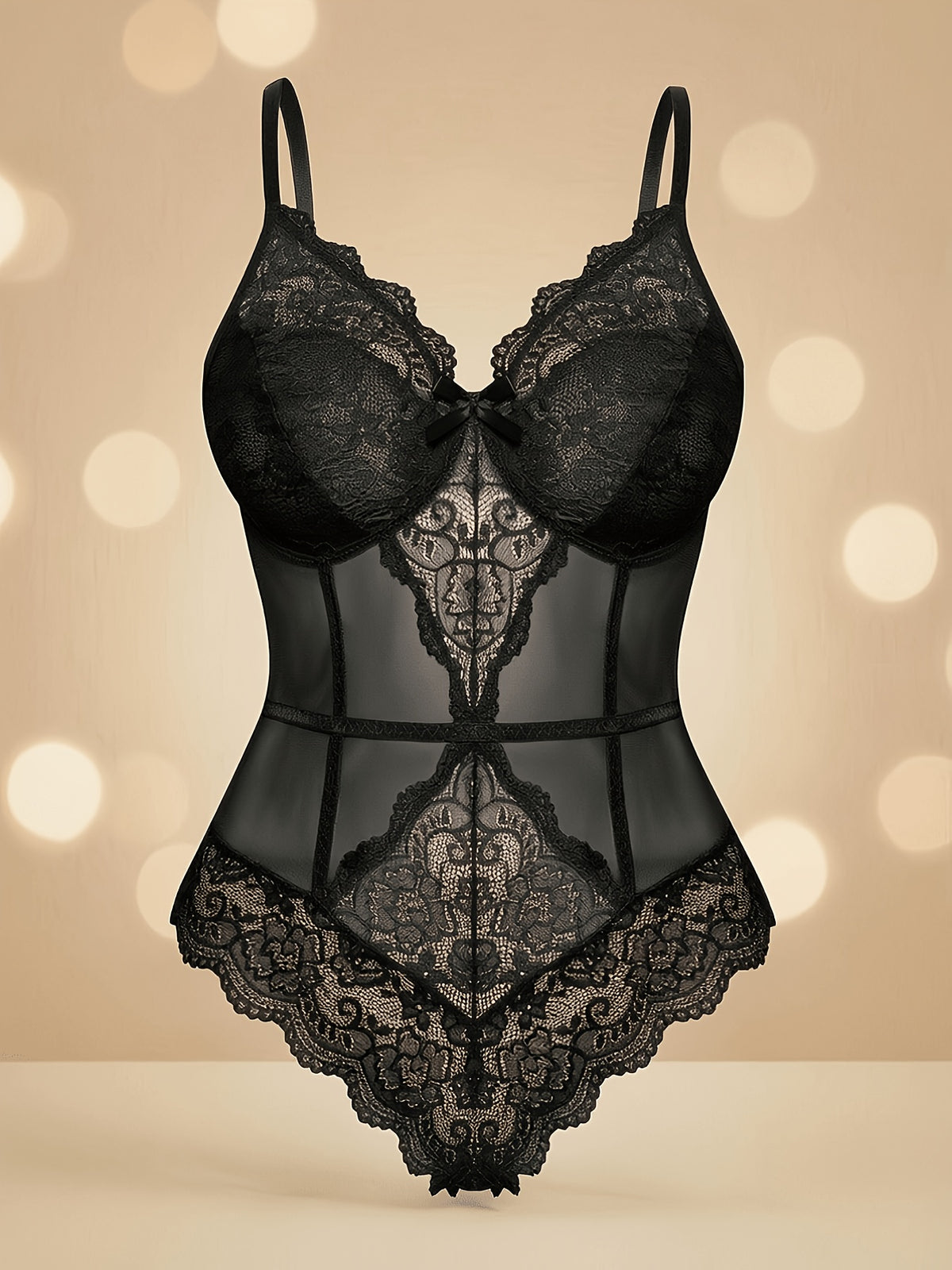 Body gainant grande taille en dentelle à imprimé fleuri, col V, effet ajouré — composition : 90% Polyamide, 10% Élasthanne Image