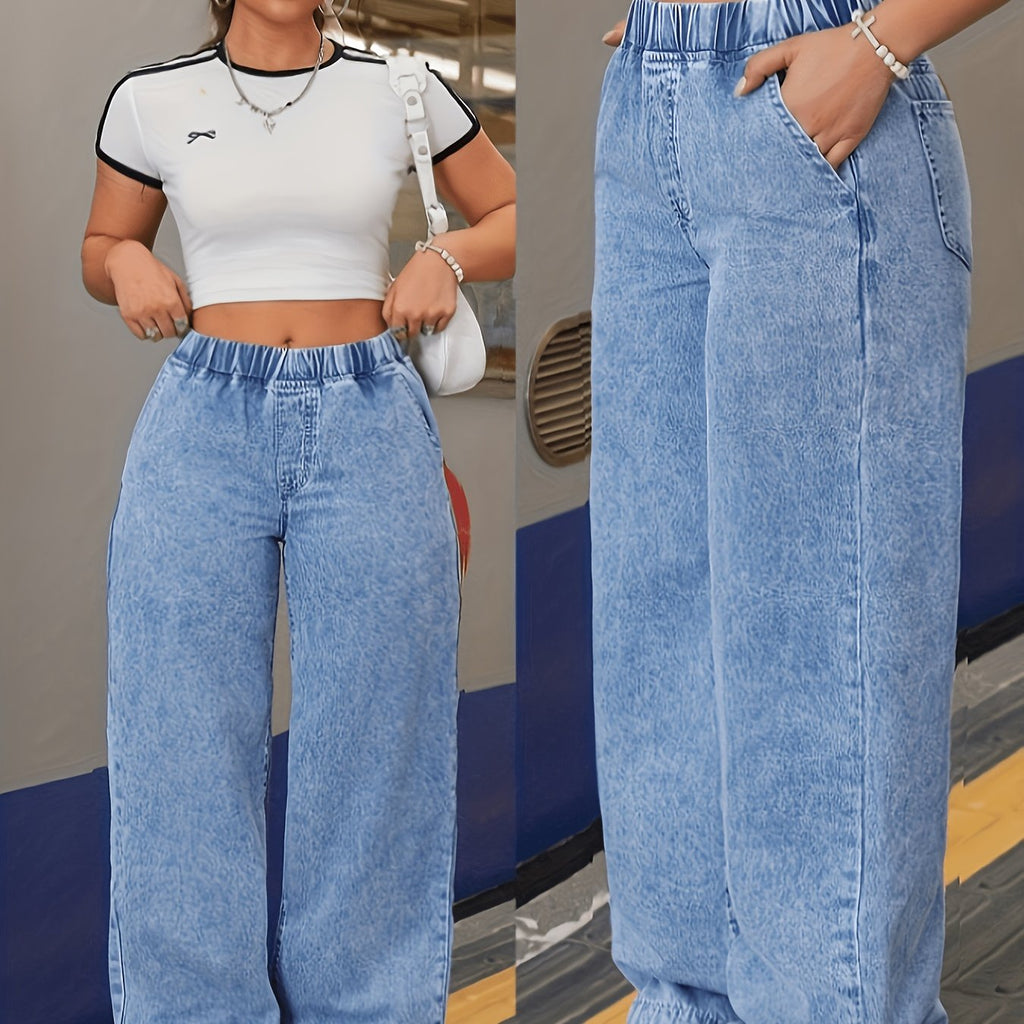 Jean grande taille, coupe oversize, tenue franche, jambe droite — matière : denim