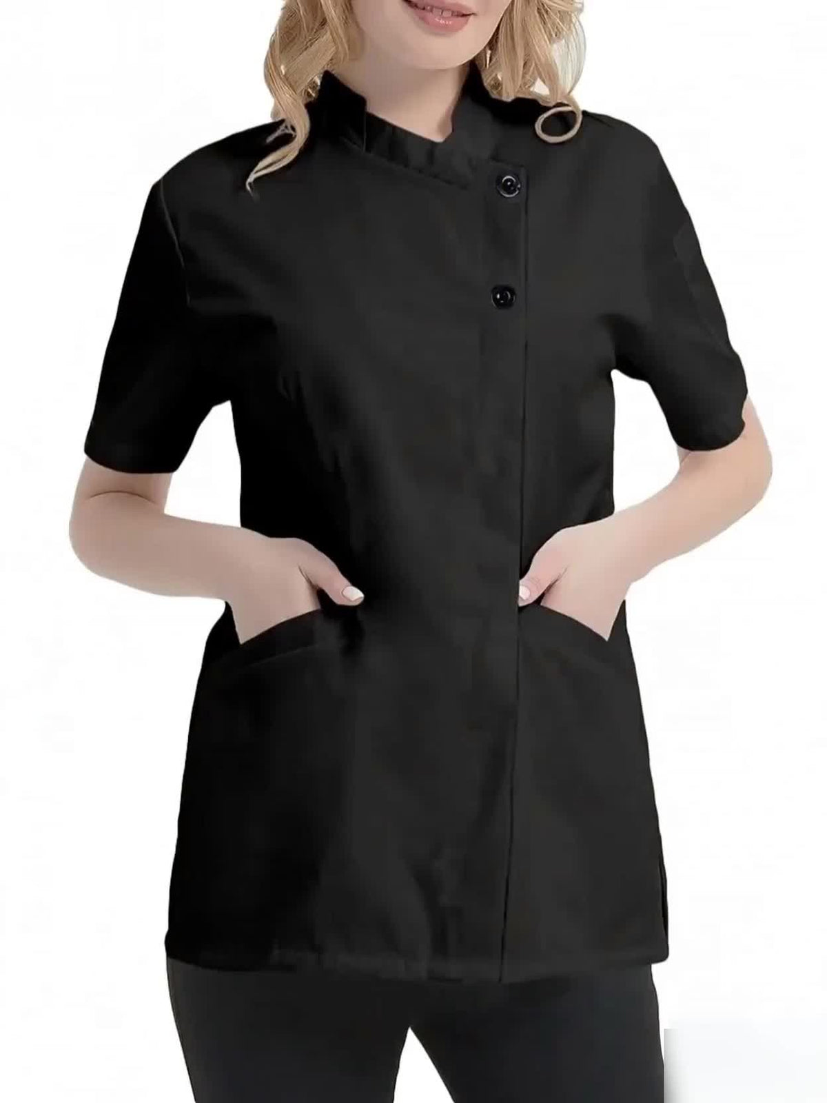 Chemise grande taille, col croisé, manches courtes, vue de profil