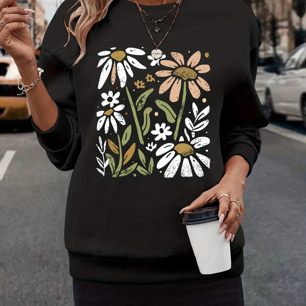 Sweat grande taille, col rond, toucher naturel, chaleur d'hiver, tissu opaque