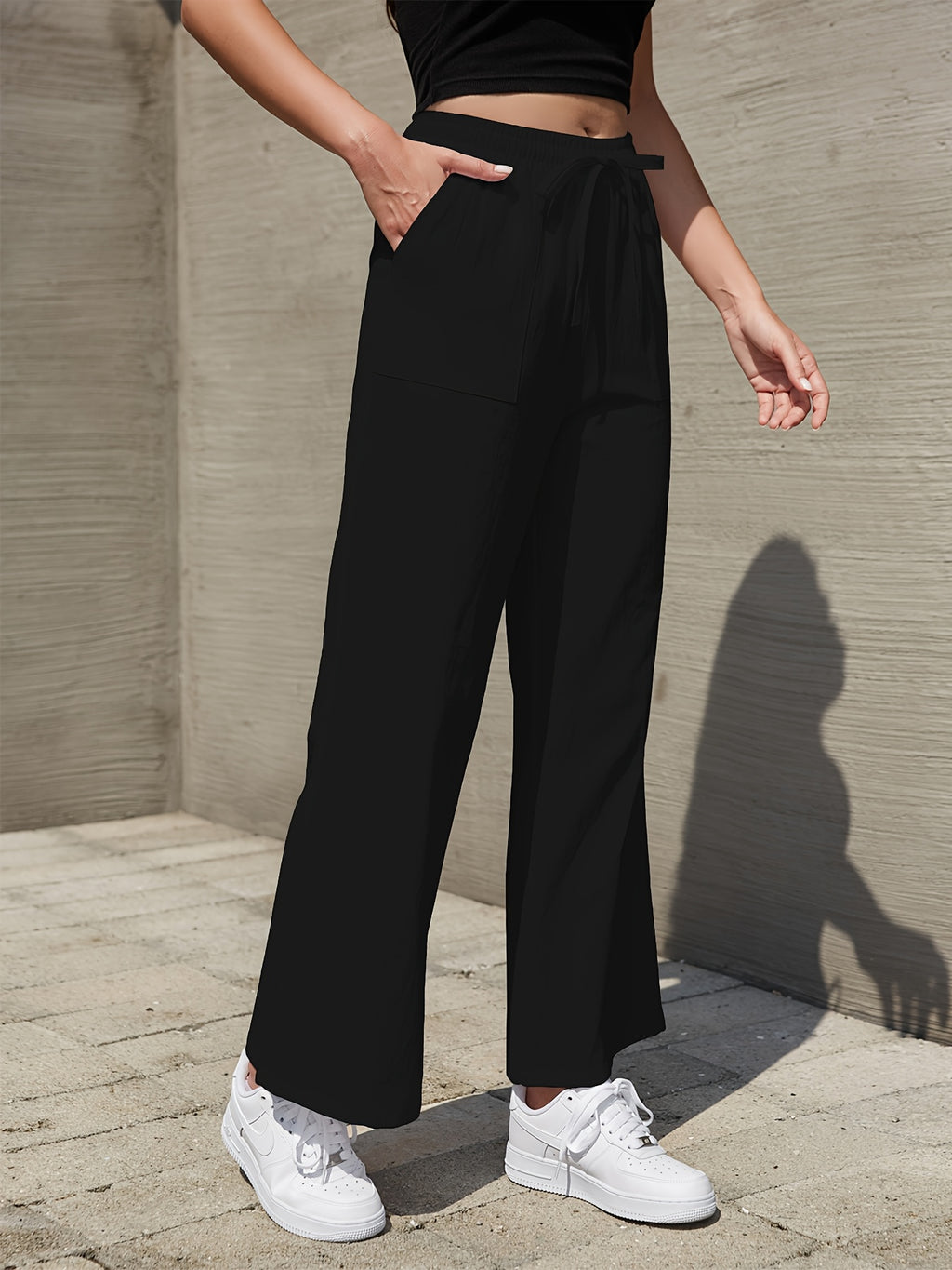 Pantalon en lin grande taille — Sept teintes, poches devant