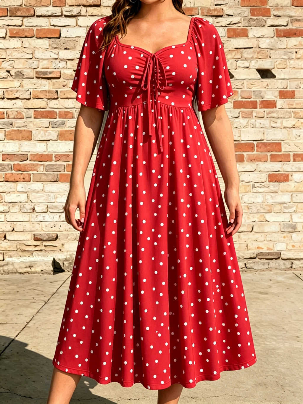 Robe mi-longue grande taille — Pois, taille sous poitrine
