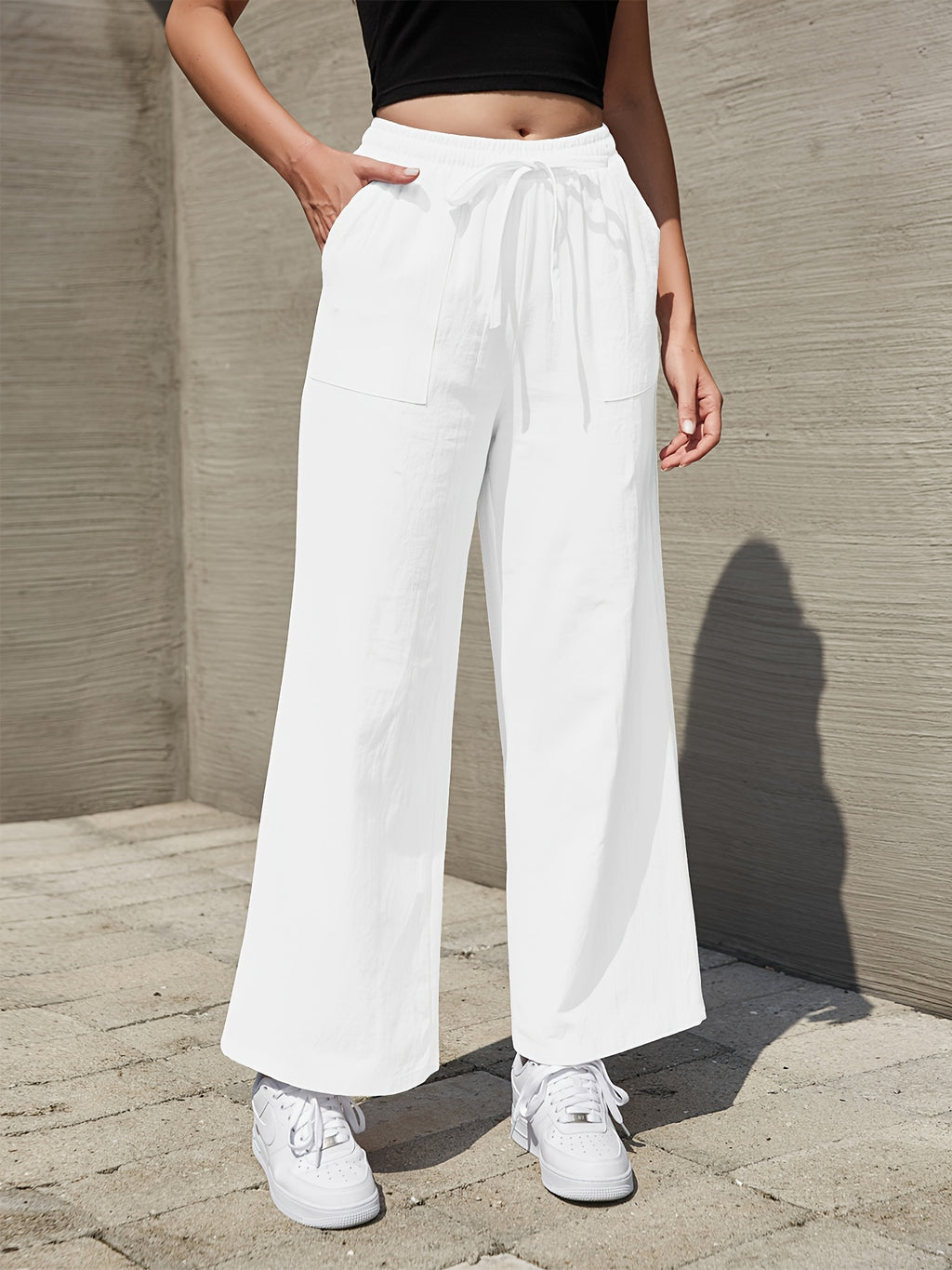 Pantalon en lin grande taille — Sept teintes, poches devant