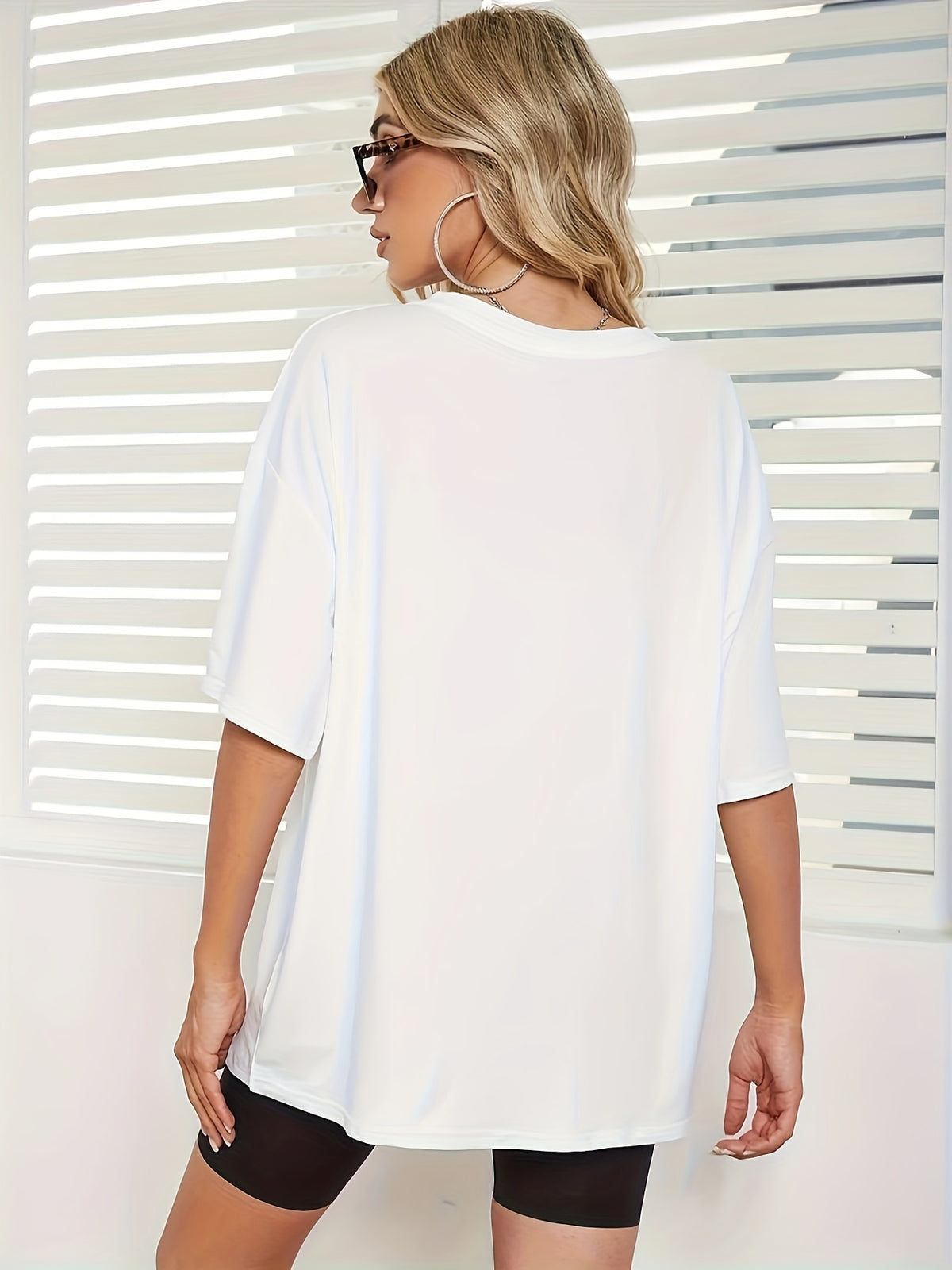 T-shirt grande taille, col rond, manches courtes, esprit décontracté, tissu opaque