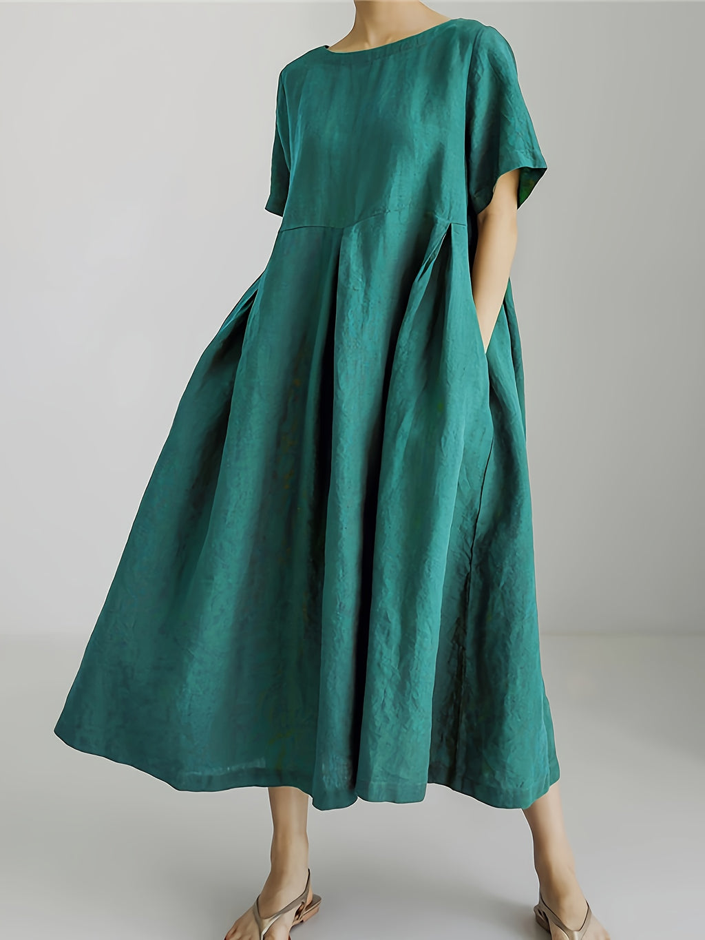Robe maxi en lin grande taille, quinze coloris et poches