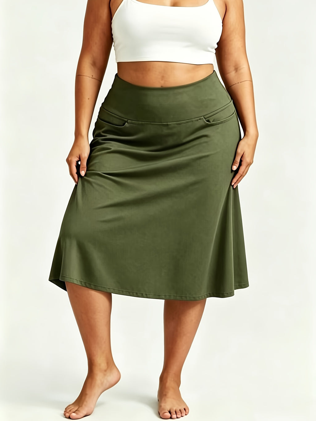 Jupe grande taille, poches plaquées, détail du tissu