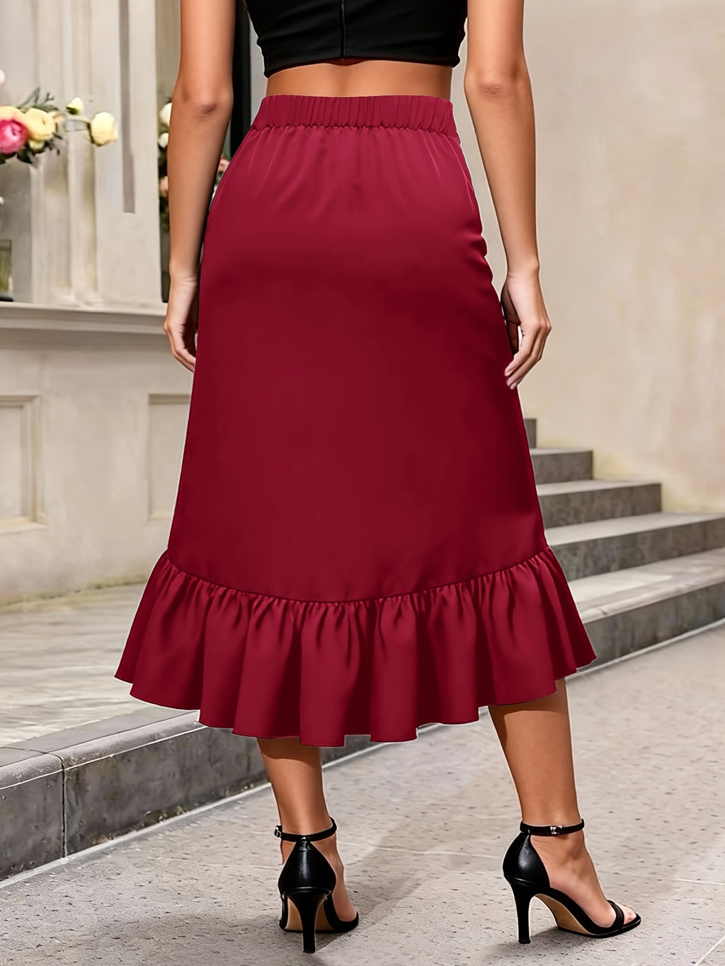 Jupe grande taille, coupe évasée, ligne nette, vu de dos