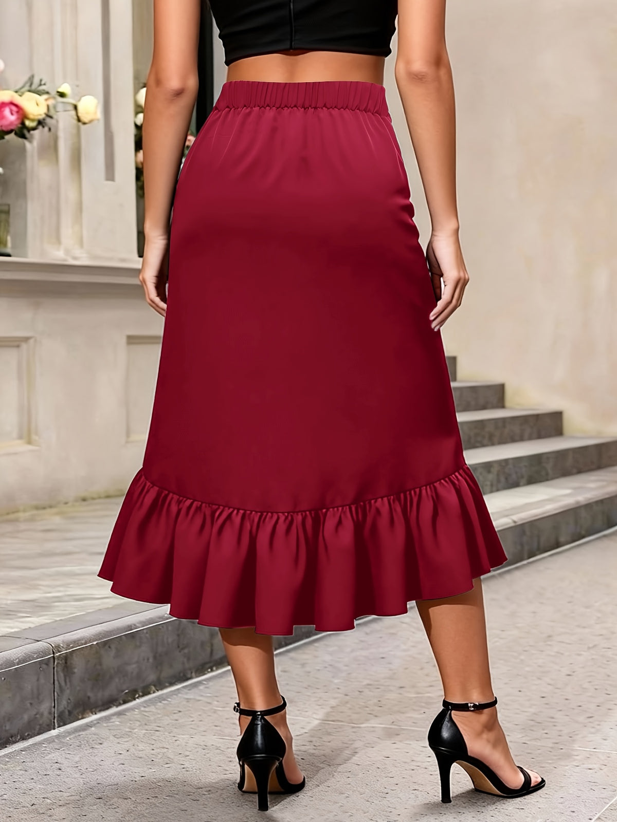 Jupe grande taille, coupe évasée, ligne nette, vu de dos