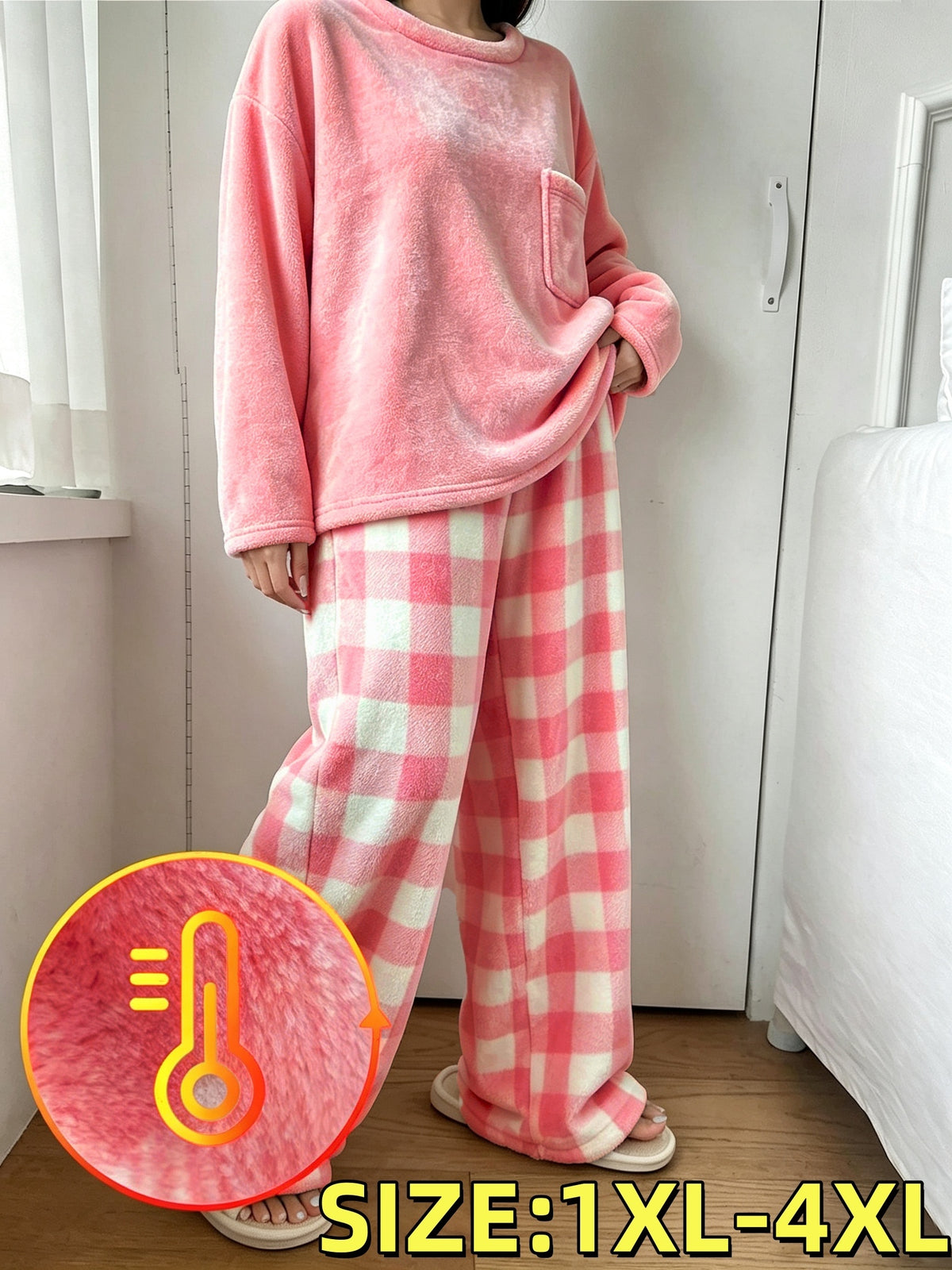 Pyjama grande taille à carreaux, chaleur d'hiver, esprit décontracté