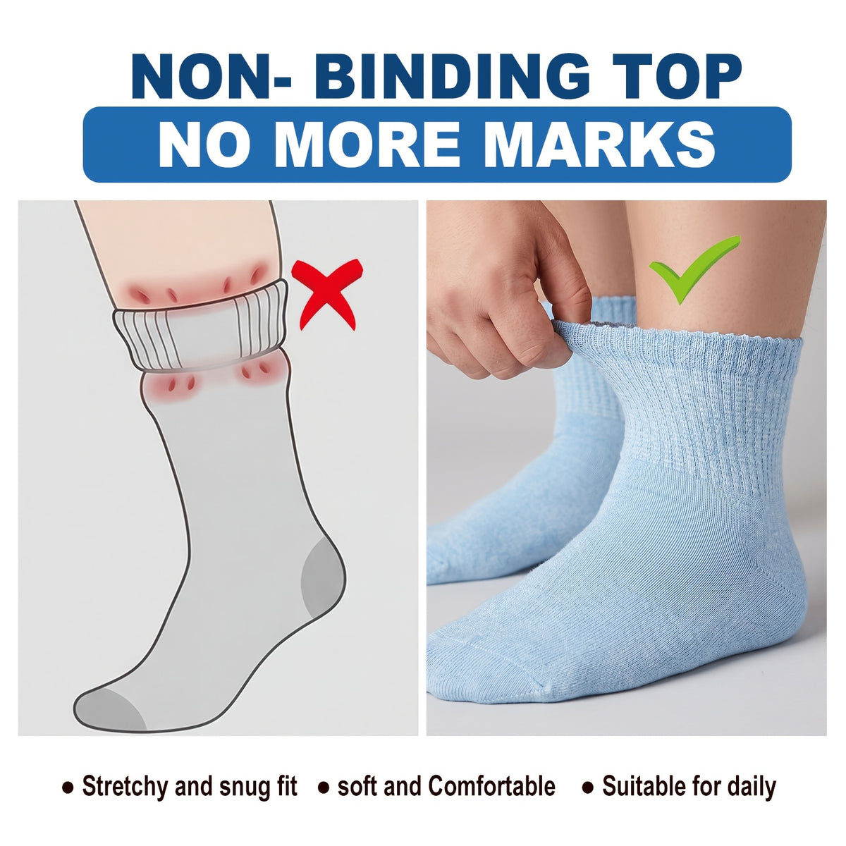 Chaussettes grande taille en laine, coupe ample, tenue chaude, détail du col