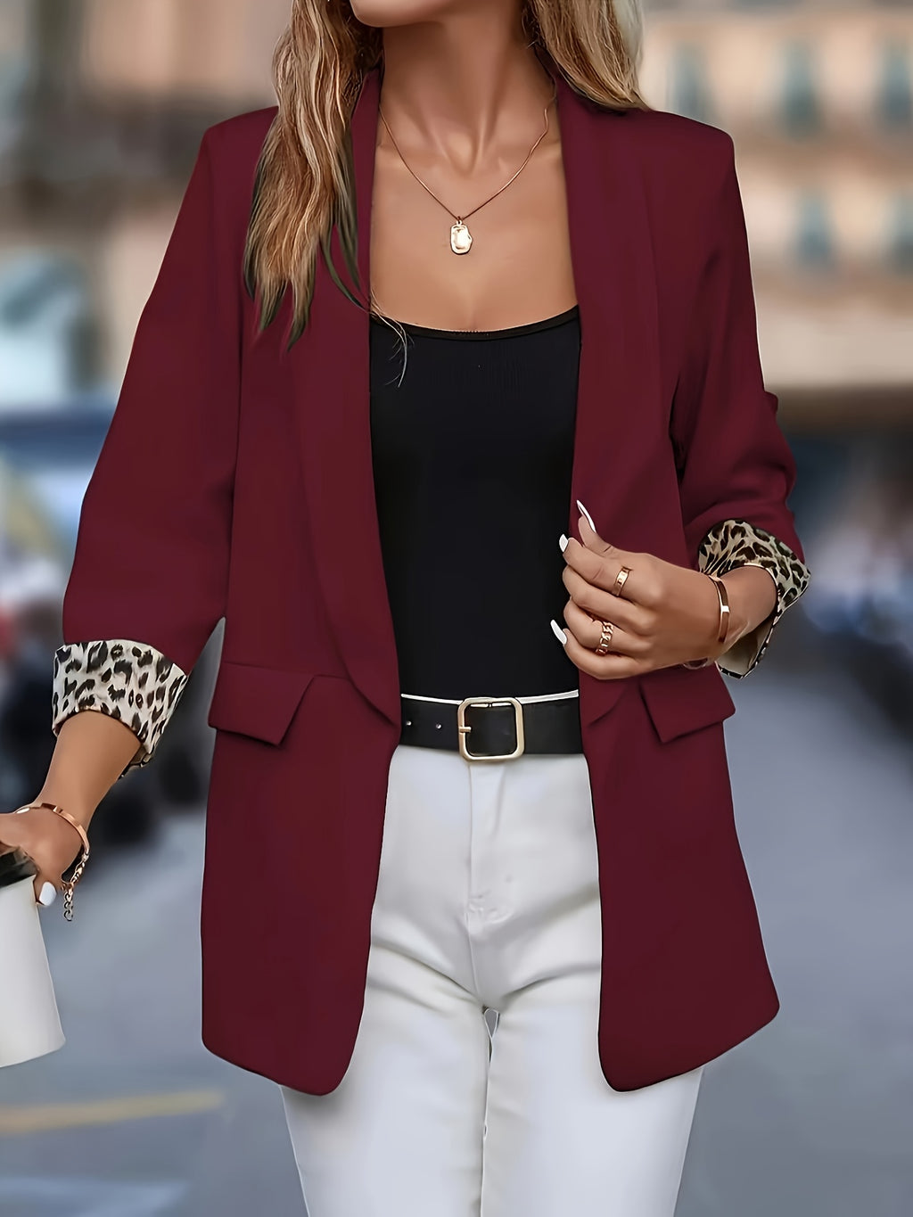 Blazer grande taille à imprimé léopard, coupe oversize, visuel produit