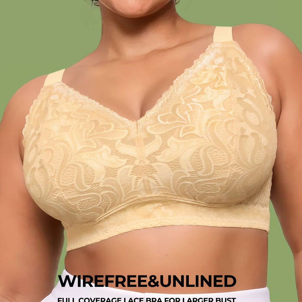 Soutien-gorge grande taille en dentelle, effet ajouré, vu de dos