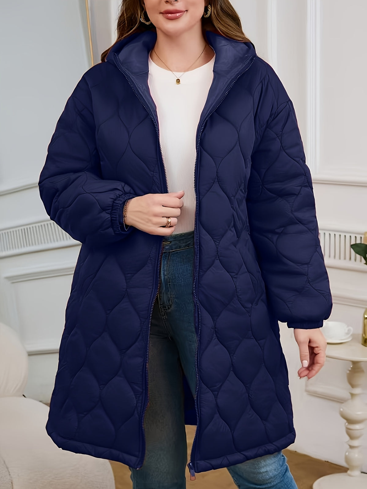 Veste grande taille à imprimé fleuri, coupe oversize, capuche, vue de profil