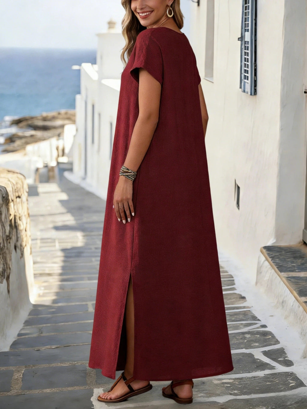 Robe longue grande taille — Viscose froissée et fentes hautes