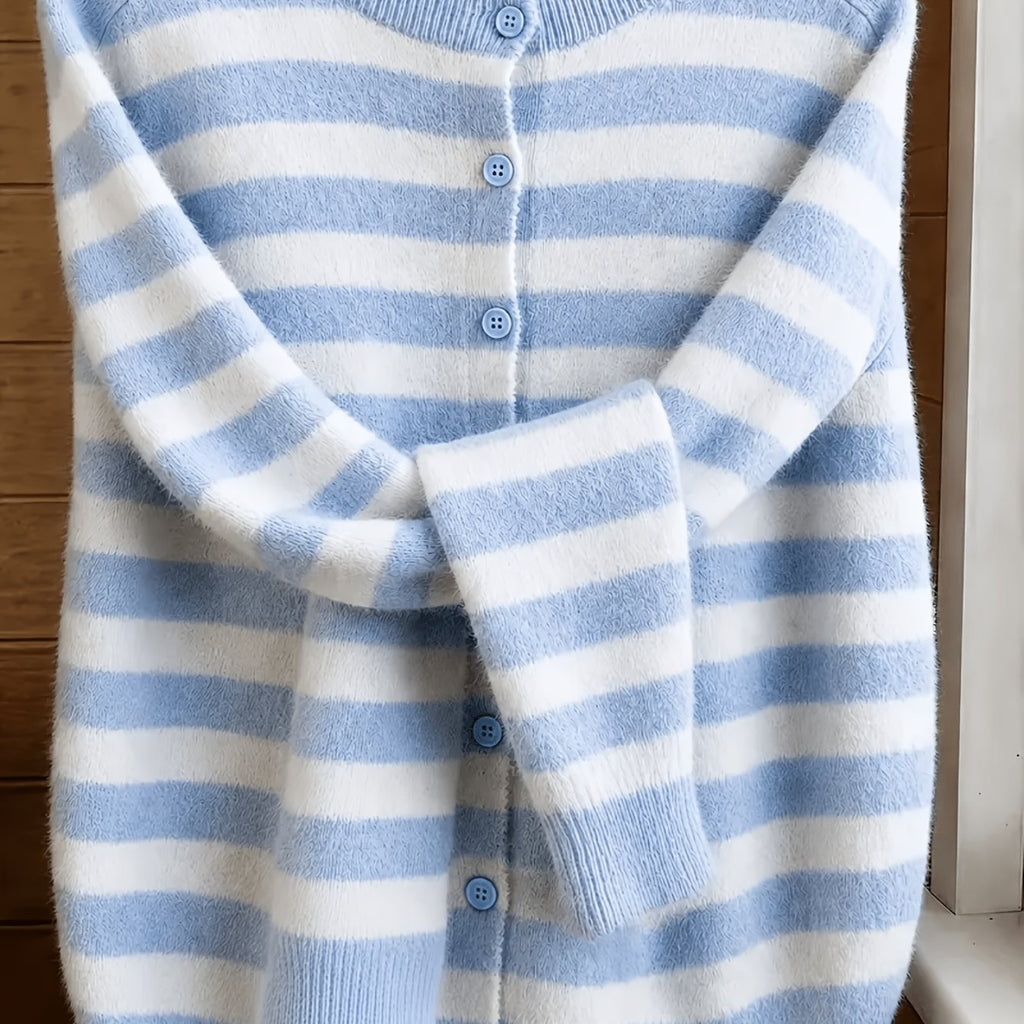 Pull grande taille à rayures, col V, manches longues, toucher moelleux — matière : acrylique