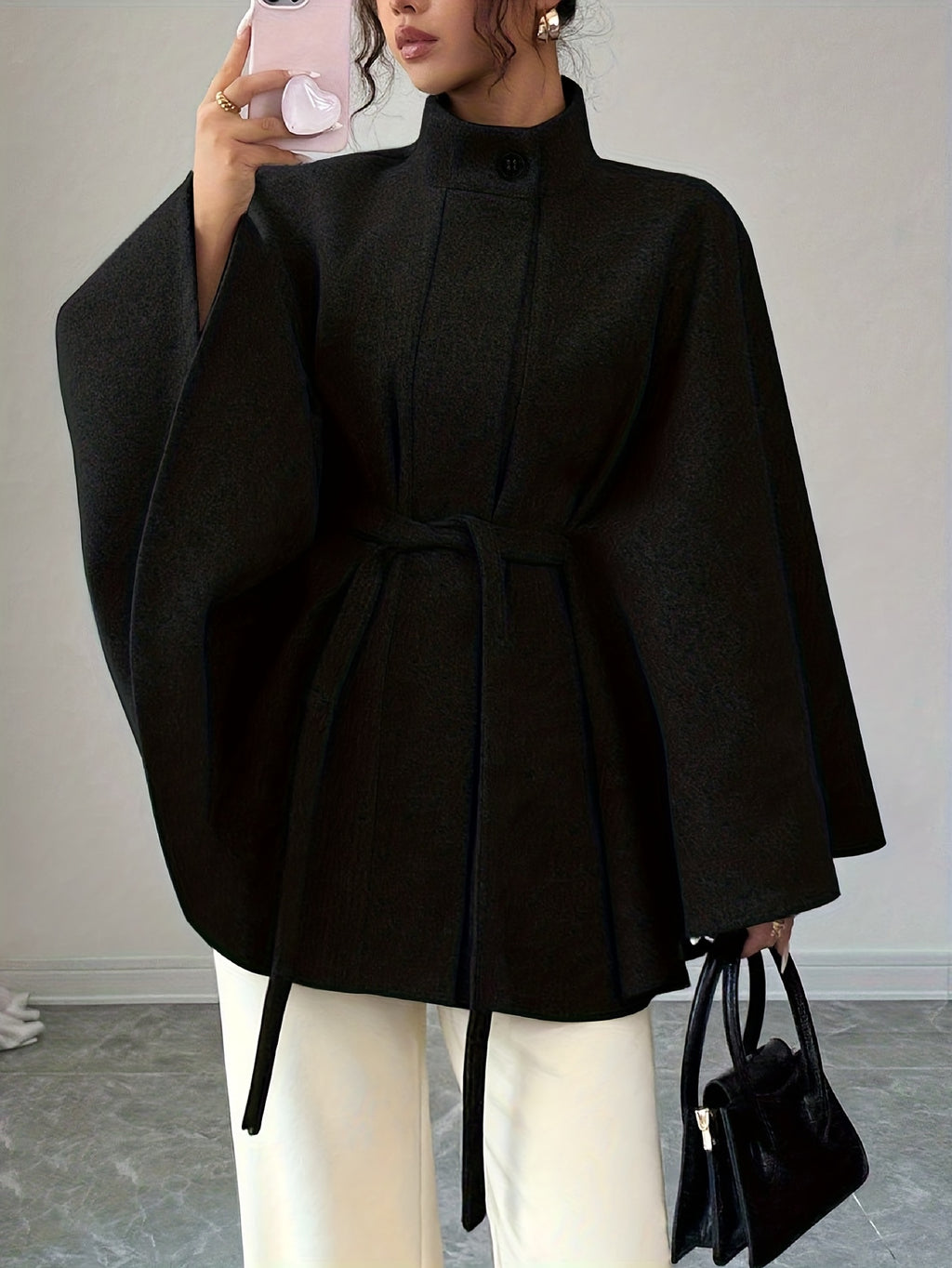 Manteau grande taille, col roulé, chaleur d'hiver, détail du tissu