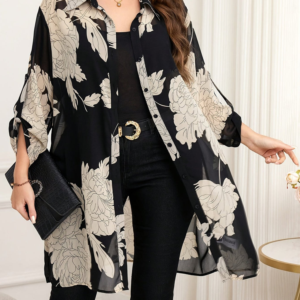 Chemise grande taille en soie, tombé fluide — matière : polyester