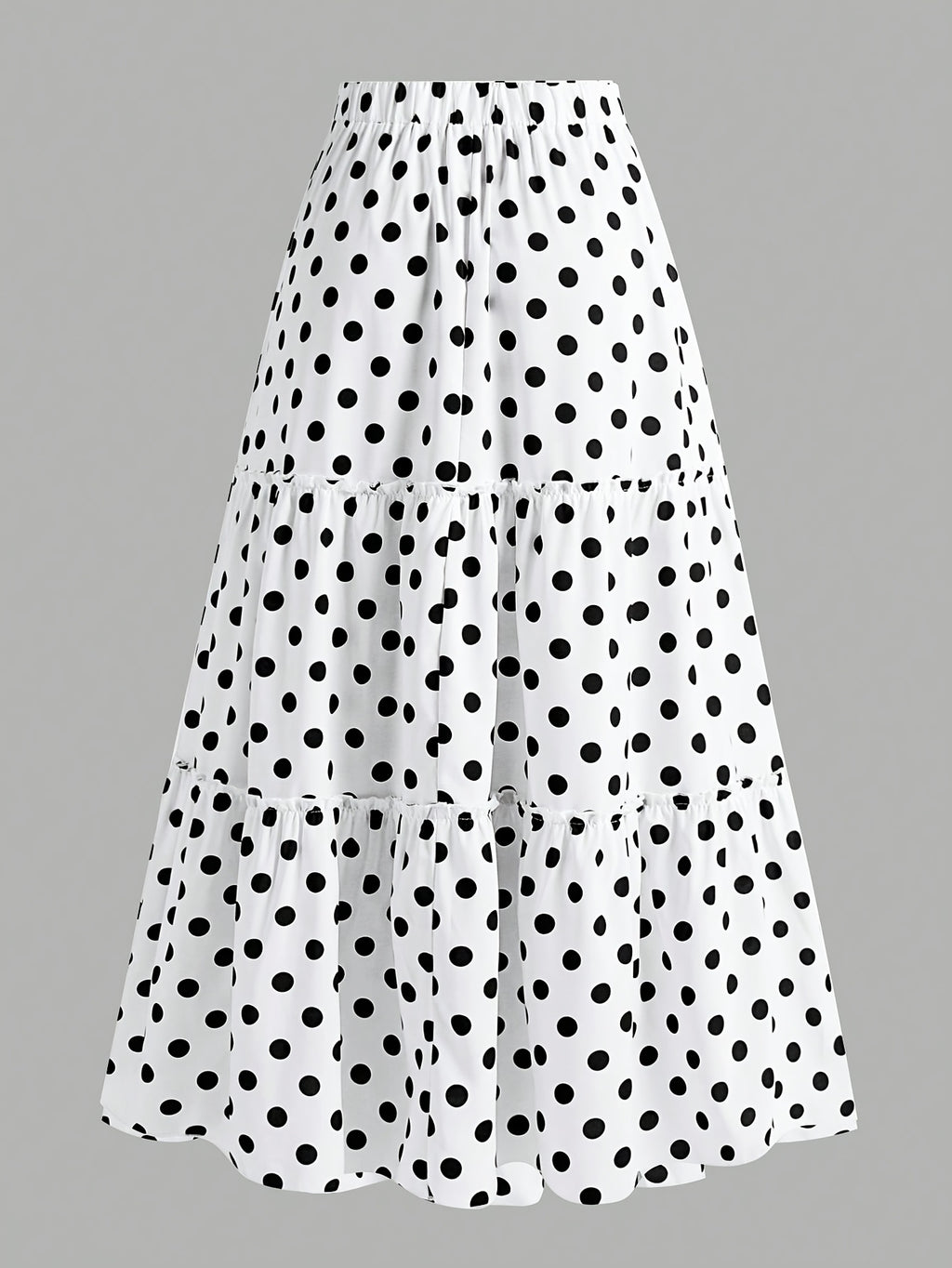 Jupe grande taille à pois, coupe évasée, volants