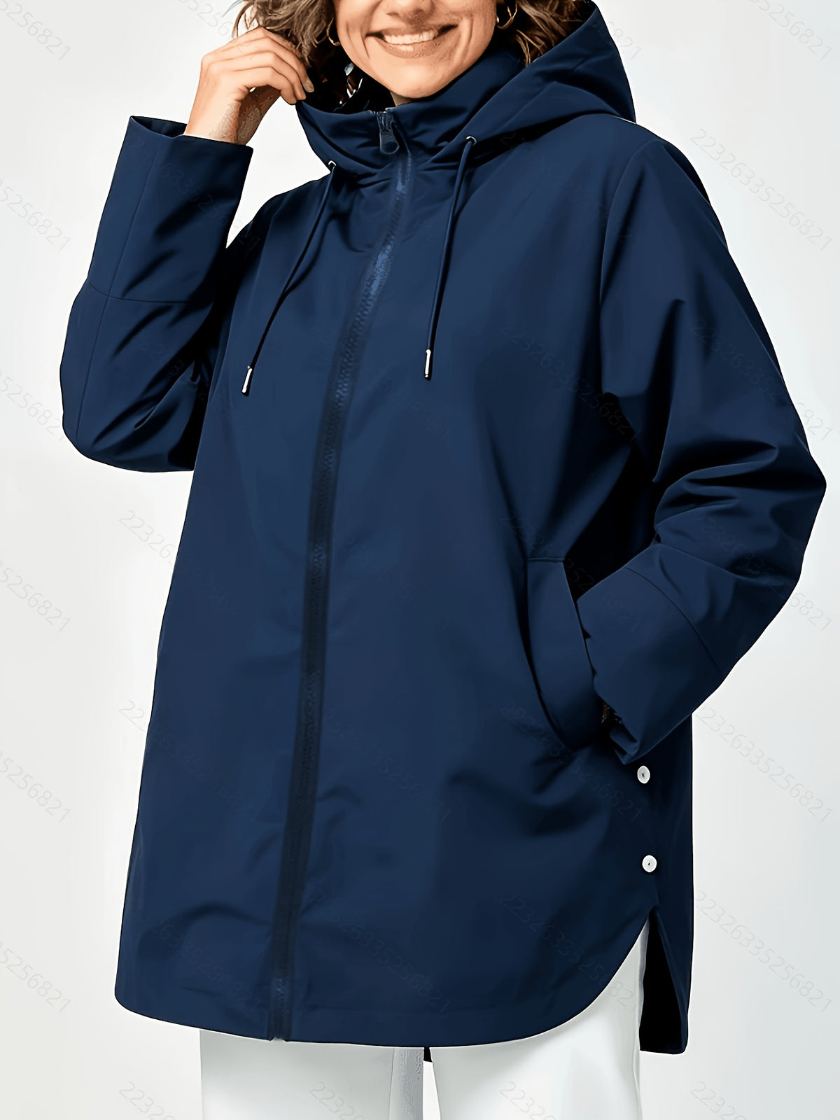 Veste grande taille, capuche, fermeture zippée, coupe-vent, autre coloris
