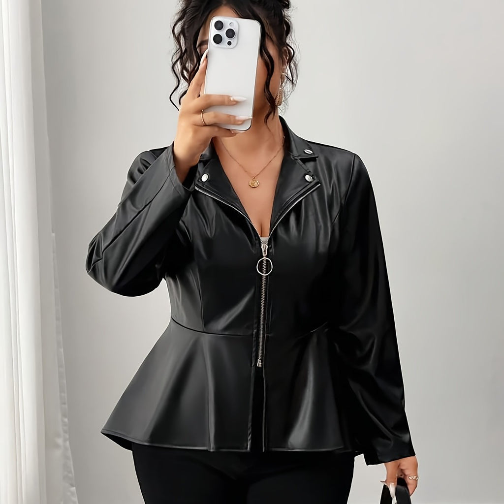 Veste grande taille en cuir synthétique, col — matière : cuir synthétique