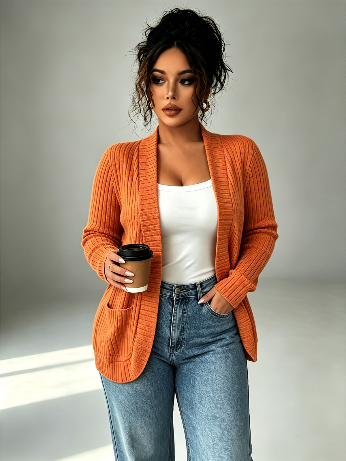 Cardigan grande taille, coupe ample, manches longues