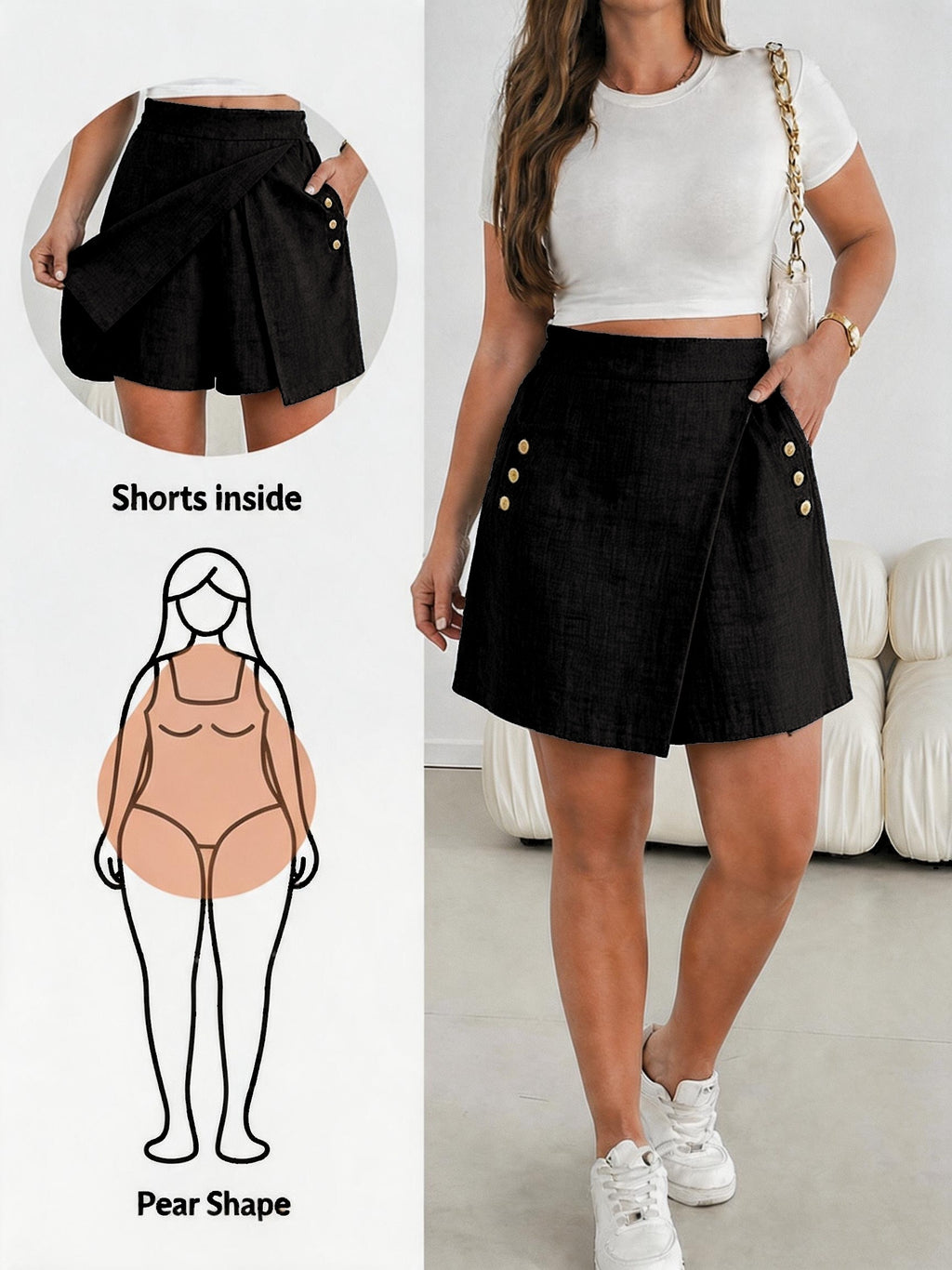 Short grande taille, poches pratiques — matière : polyester