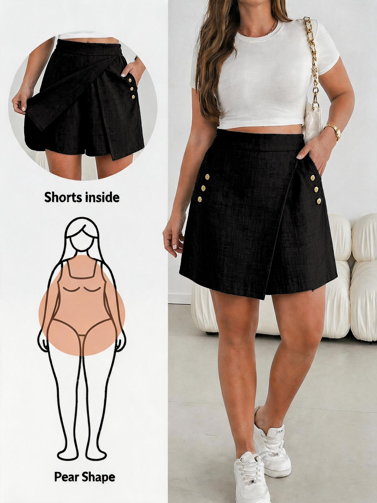Short grande taille, poches pratiques — matière : polyester