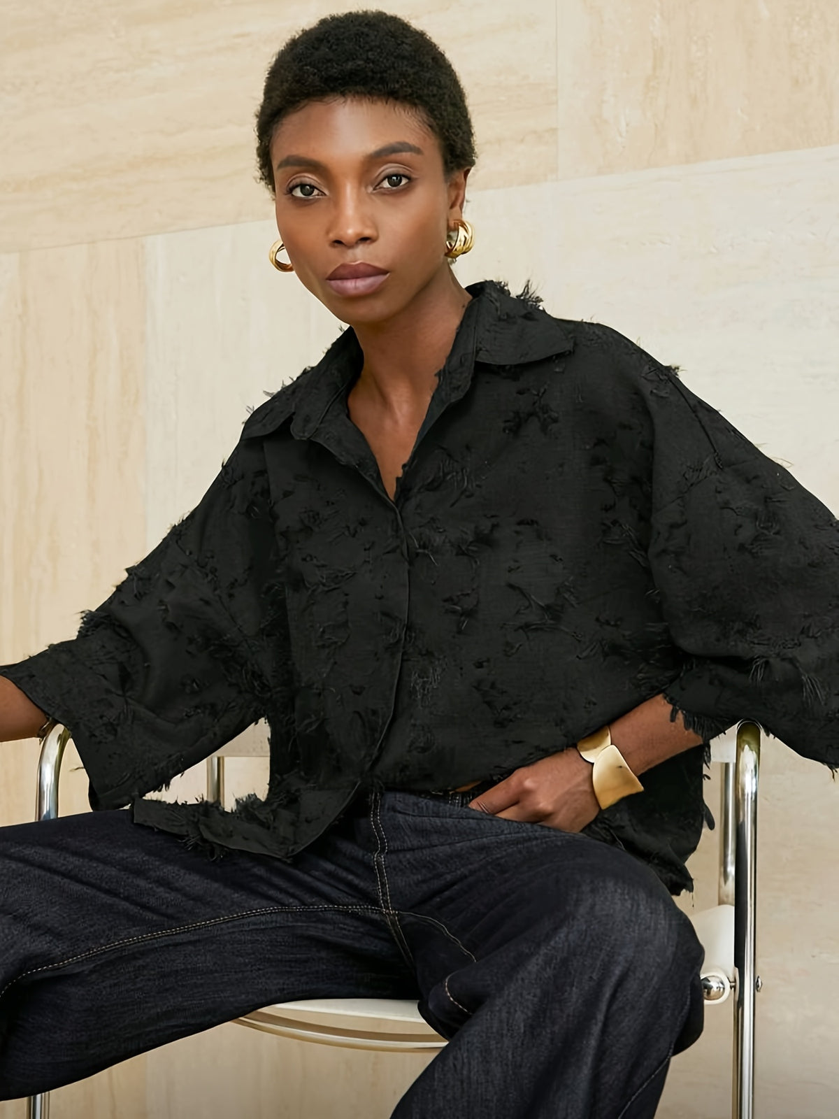Chemise grande taille, coupe ample, vu de dos