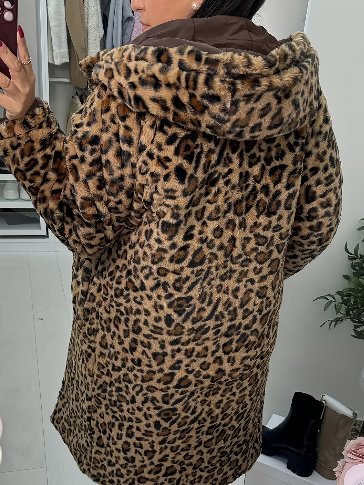 Manteau grande taille à imprimé léopard, chaleur d'hiver, matelassé, détail du tissu