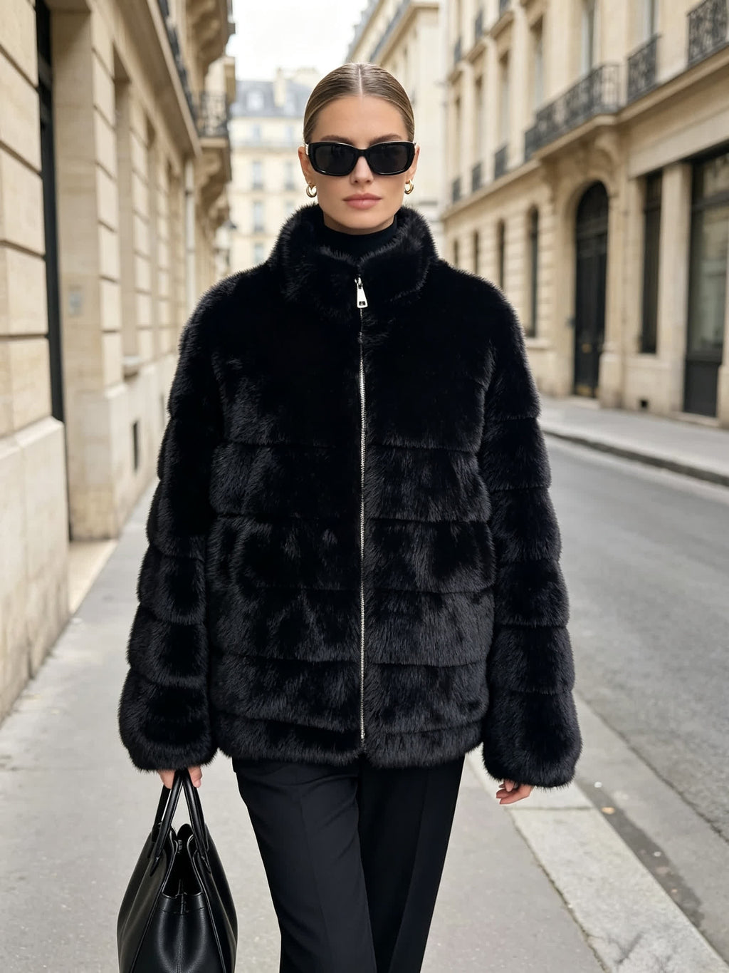 Top grande taille en sherpa, coupe ample, toucher doudou, chaleur d'hiver, détail du tissu