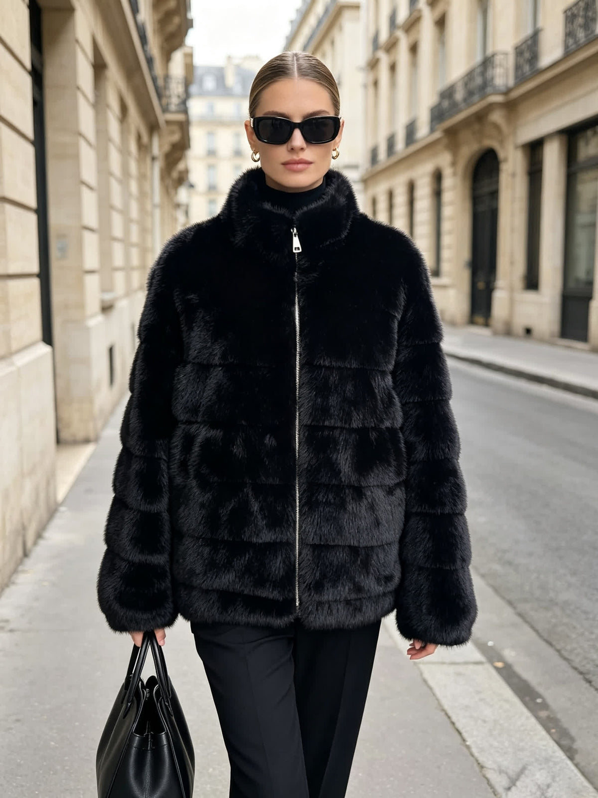 Top grande taille en sherpa, coupe ample, toucher doudou, chaleur d'hiver, détail du tissu