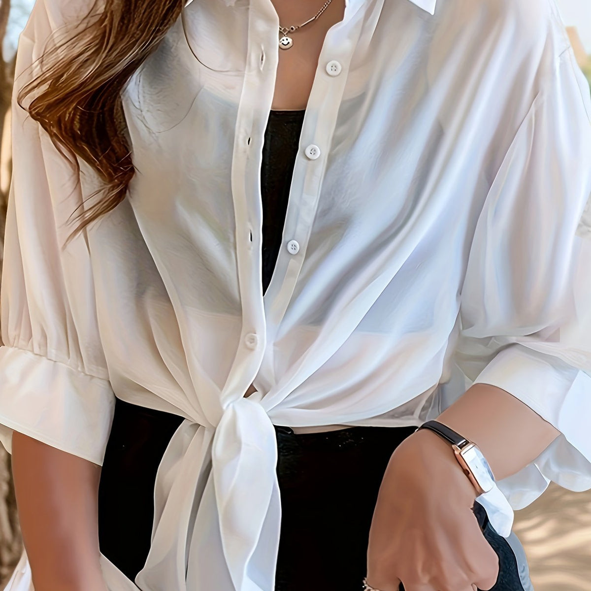Blouse grande taille en soie, tombé fluide — matière : soie Image