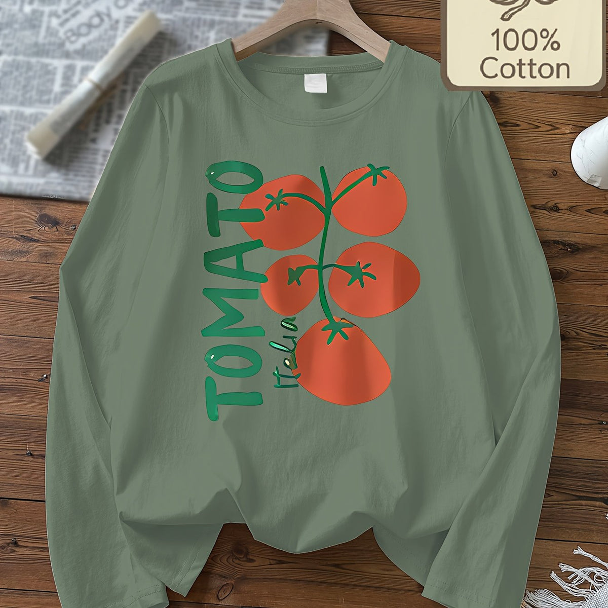 Top grande taille, col rond, manches longues, toucher naturel, vu de dos