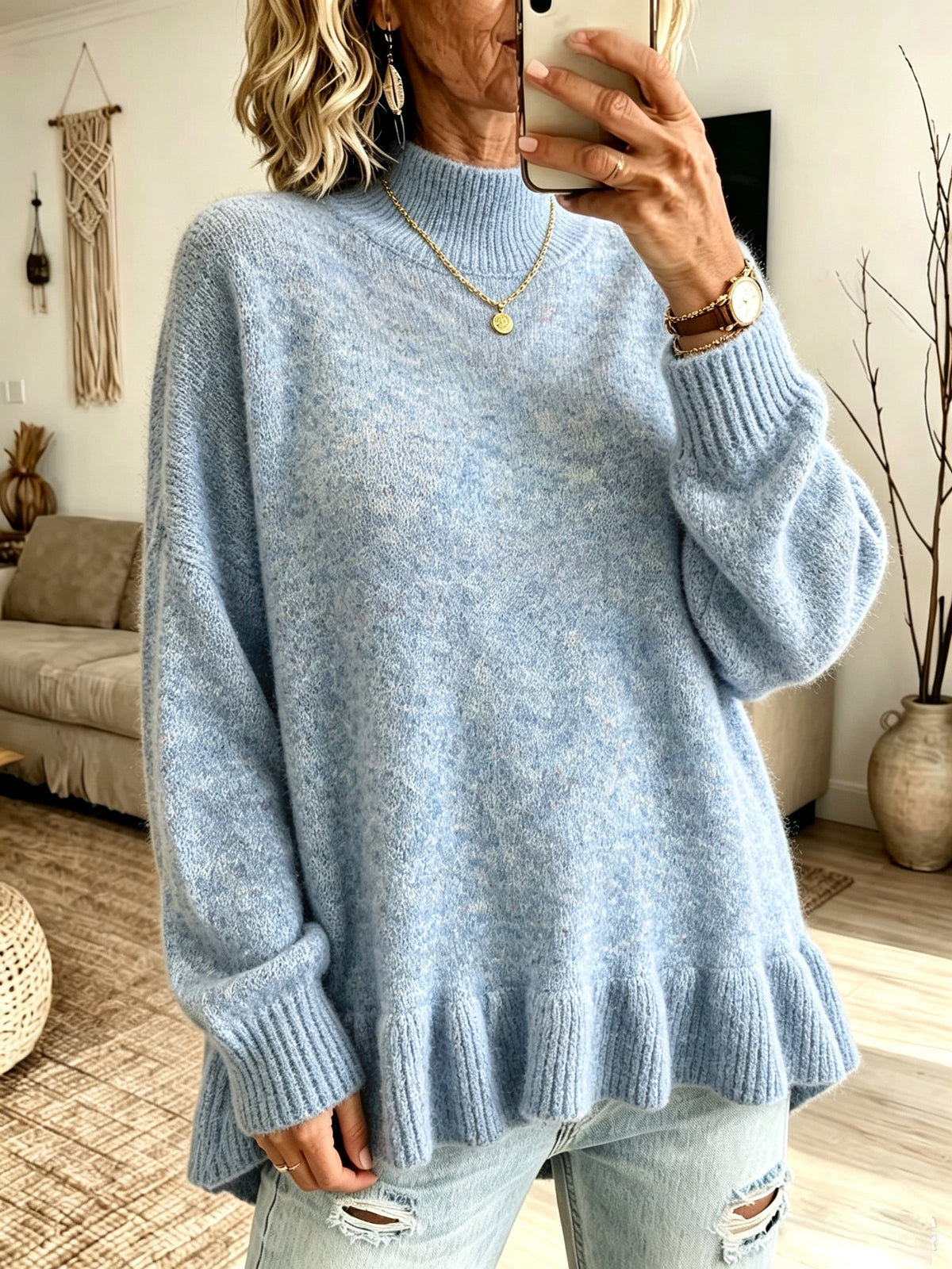 Pull grande taille, manches longues, vue de profil