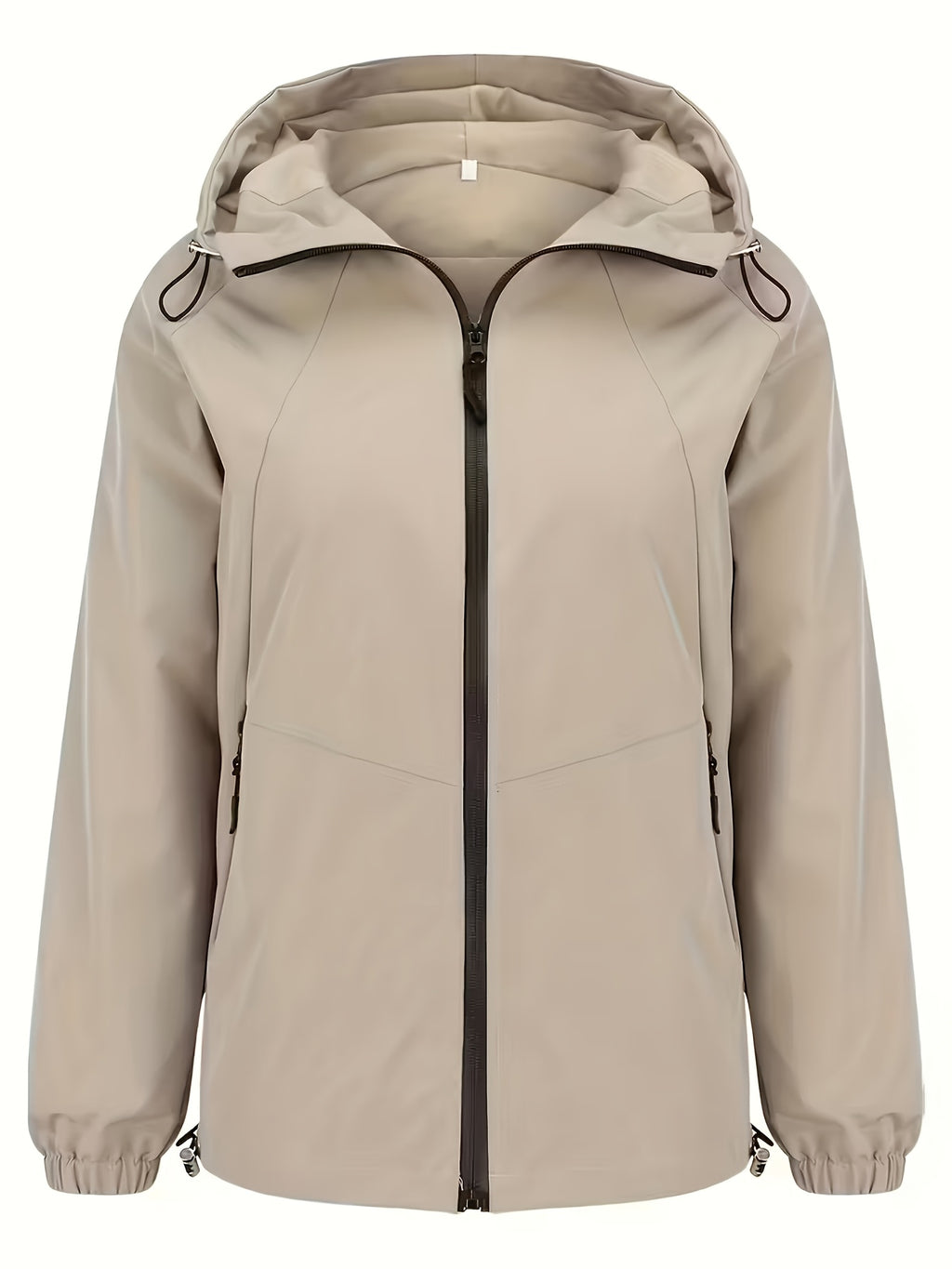 Veste grande taille, fermeture zippée, esprit trench, porté de face