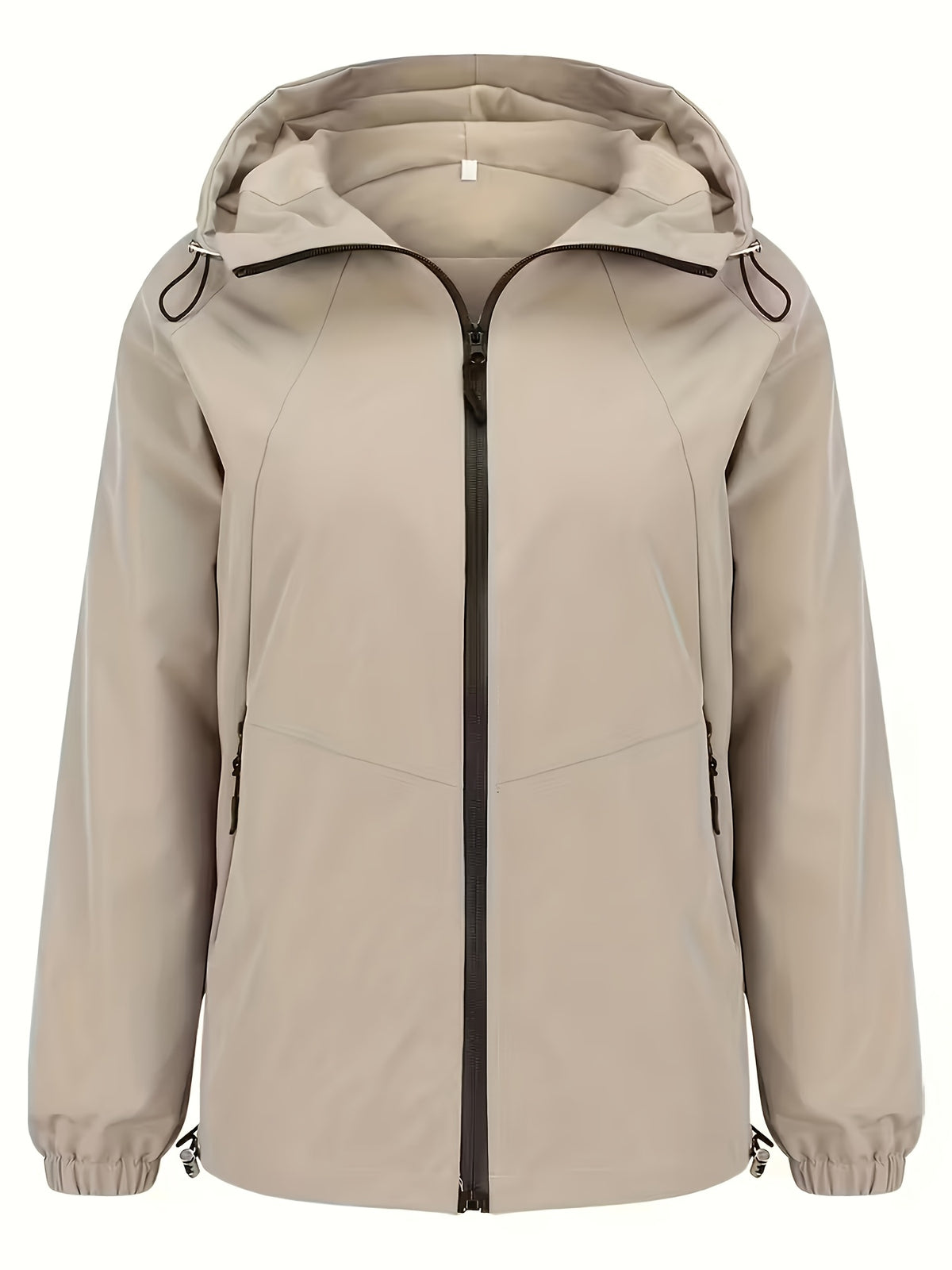 Veste grande taille, fermeture zippée, esprit trench, porté de face